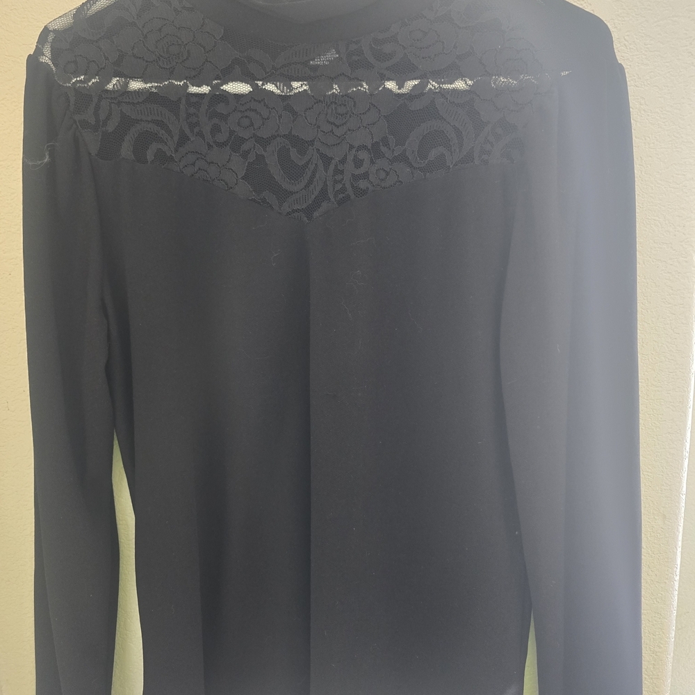 Black Mock Neck Lace Top - Adele & May, Size L